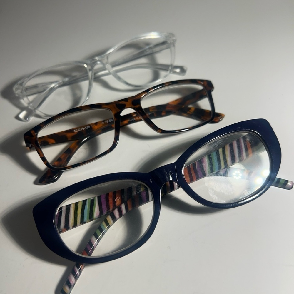 Eyeglasses unbranded frame only set 3 transparent, multicolor and animal print